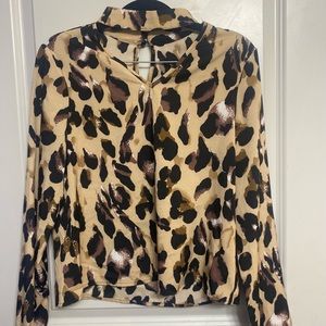 Silky leopard long sleeve blouse